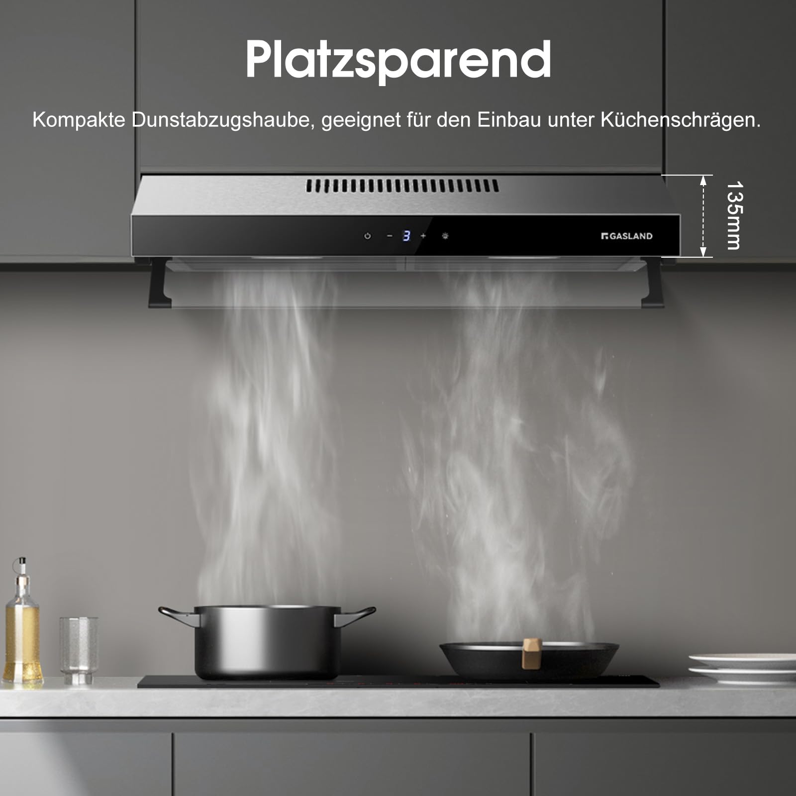 GASLAND Chef UC60SS Cappa Aspirante a Doppio Motore Design 60cm con Ricircolo, Silenziosa, Cappe Aspiranti con Estrattore 333 m³/h, 3 Livelli di Controllo Touch, Cappa Sottopensile in Acciaio Inox