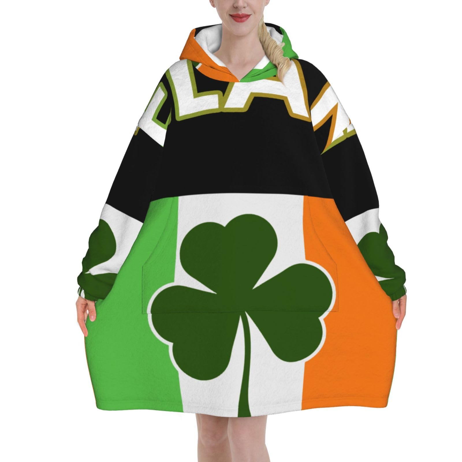 Ireland Irish Flag Green St Patrick's Day Blanket Hoodies For Women And Men Adult Oversize Wearable Blanket Hoodies For Soft And Warm