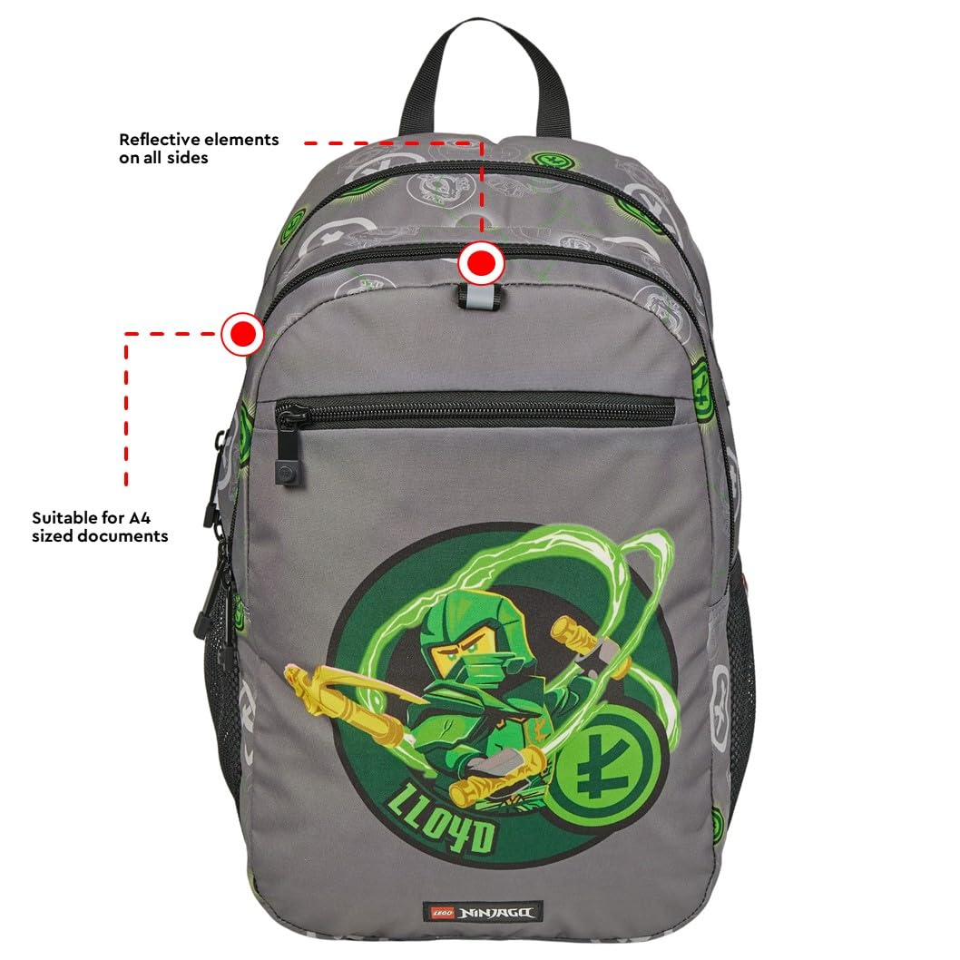 SKANDO BAGS Sac à dos extensible LEGO® Ninjago®, sac à dos spacieux avec grandes poches zippées, poche avant et poches latérales en filet. Éléments réfléchissants.