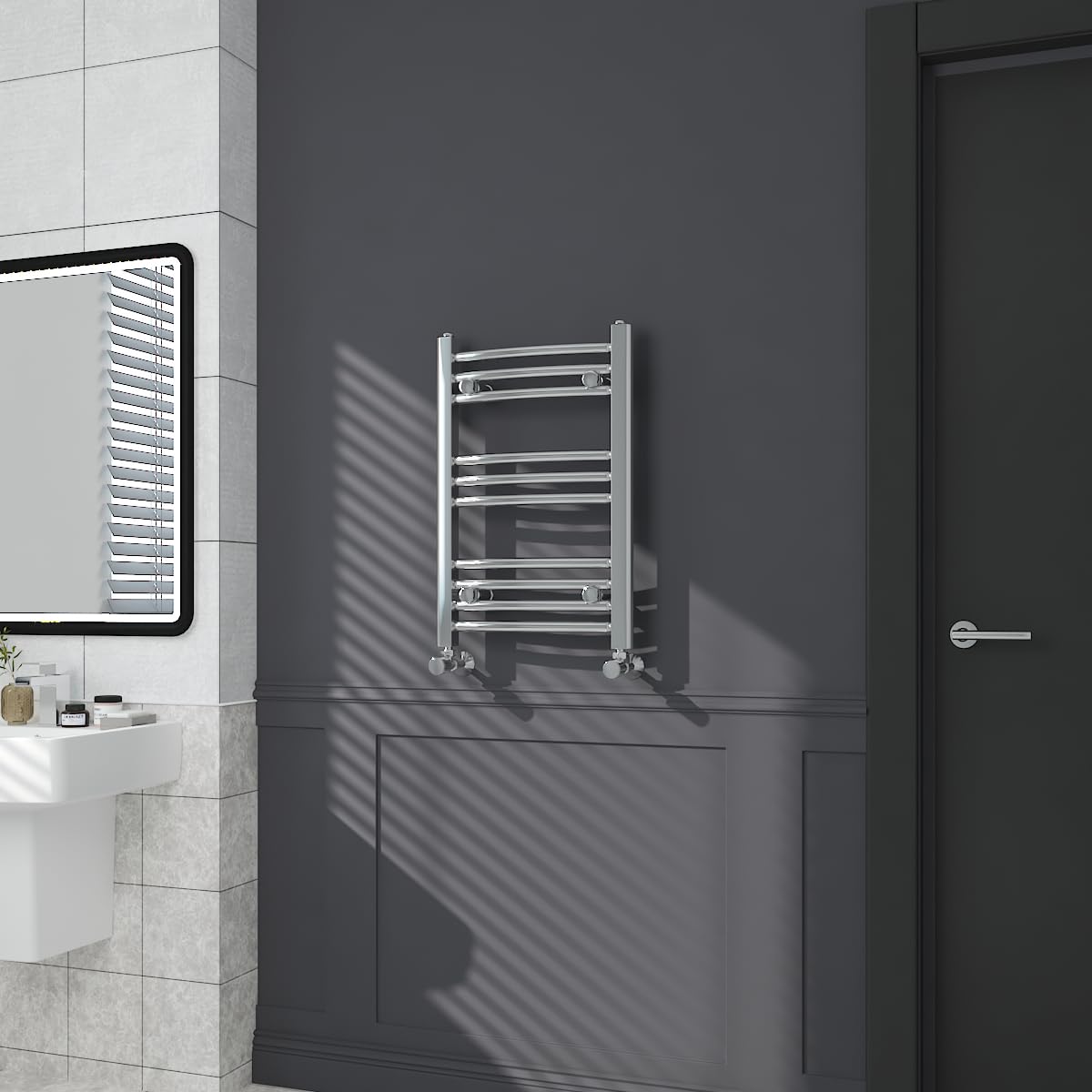 Warmehaus Chrome Contemporary Curved Bathroom Heated Towel Rail Radiator Rad 600 X 400Mm