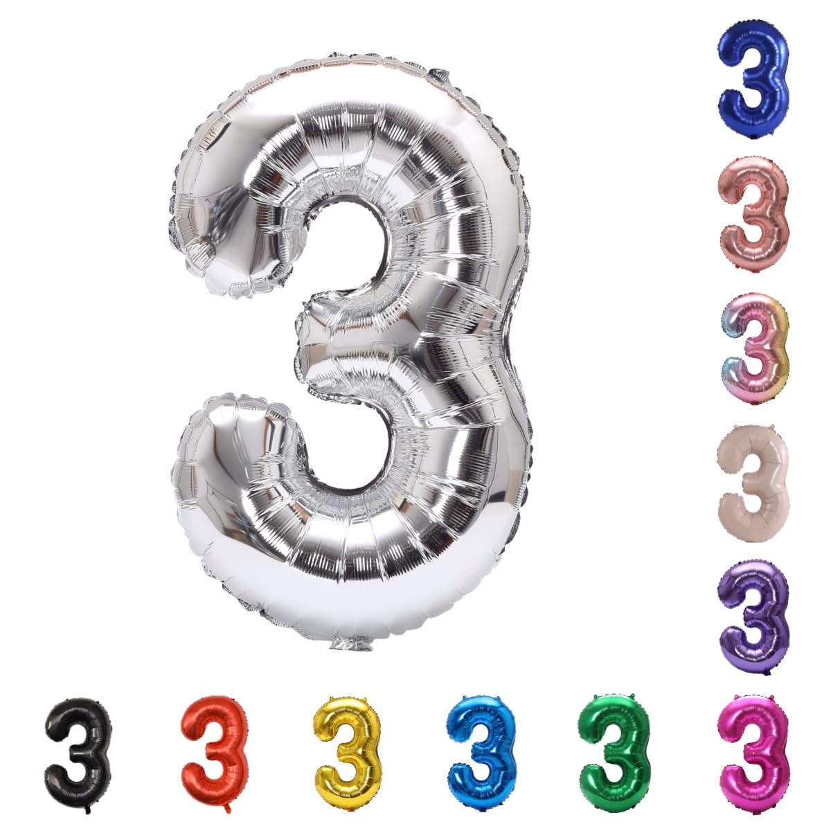 YPSelected 32 Inch Large Foil Helium Number Balloon Birthday Wedding Party 0-9 (Silver, 3)