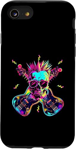 Miniatura 13 de iPhone 12 mini Streetwear Synthwave 80s 90s skull rock music bass guitar Case