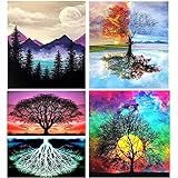 Fycert (4 Pack) DIY Paint by Numbers Kits,Canvas Oil Painting Set for Adults Beginner,16" L x 12" W