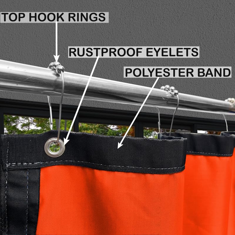 Image of Polyester with PVC Fabric Outdoor Waterproof Curtain with Top Eyelet Protect from AC, Sun, Dust & Rain Used for Balcony, Door & Window (Orange Color 4.5 X 10 Feet, Pack of 1 Piece)
