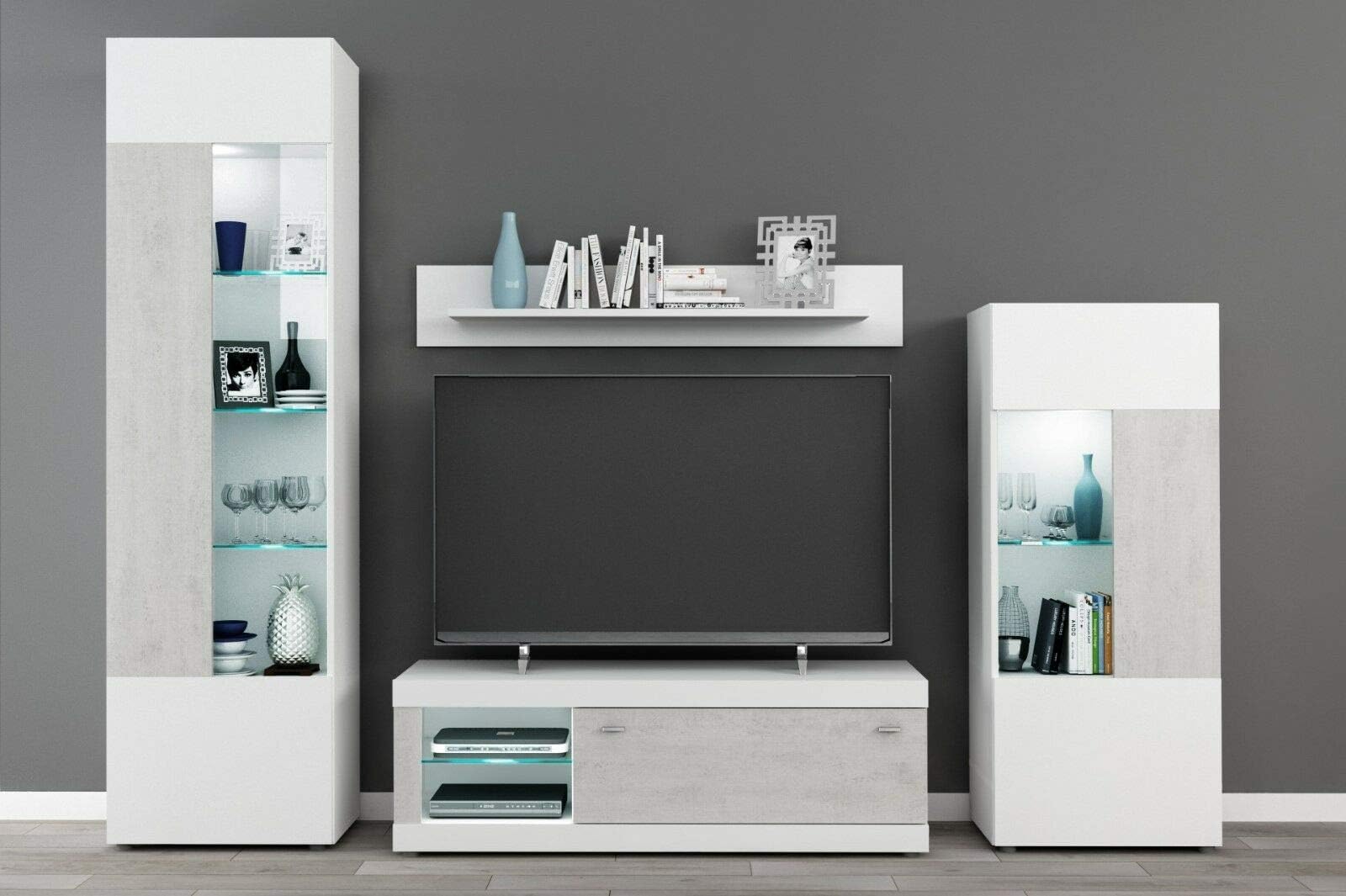 pmmarket Living Room Modern TV Unit, stand Display Storage Tall Unit Cabinet ARO 2