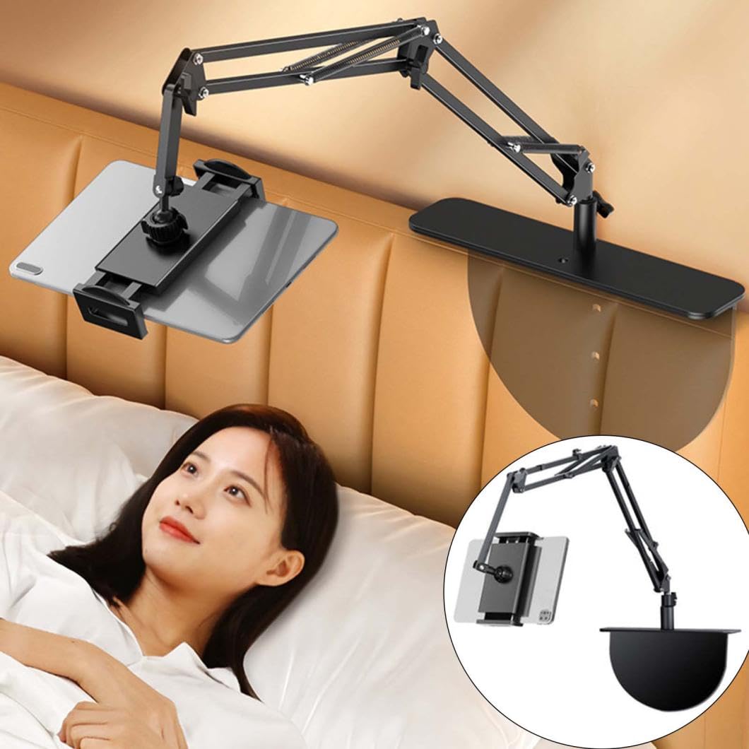 TotKIKS Retractable Hidden Bedside Phone Tablet Holder,Hidden Lazy Phone Stand, Flat Desktop Stand,360 Degree Rotating tablet holder for bed with Aluminum Arm for iPad (B)