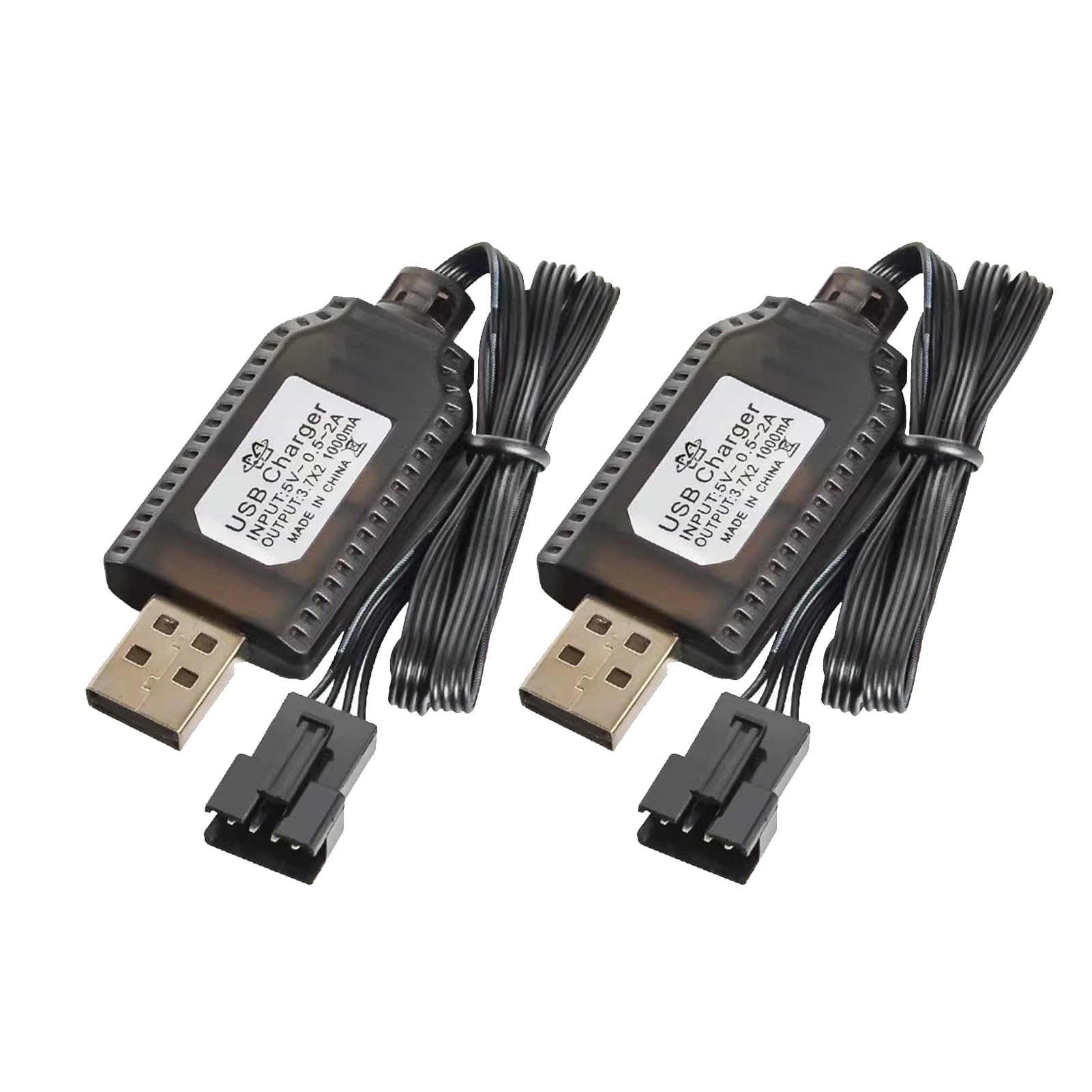 2 PCS 7.4V USB Charger Cable with SM-4PIN Plug, Battery Charger Cable Smart Universal RC Cable Compatible Remote Control Toys for Universal 7.4V Lipo USB Charger with Battery Protection