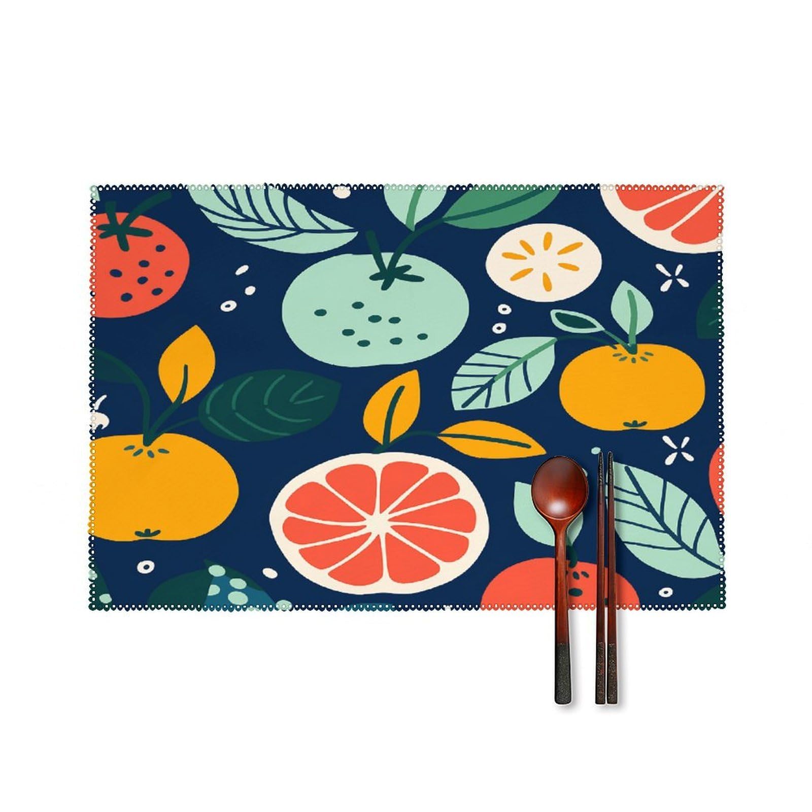 Btcowzrv Style Hand Drawn Fruits Canvas Placemats Set Of 6, Wipeable Washable Place Mats For Indoor & Outdoor, Table Mat Decor For Kitchen Dining Party
