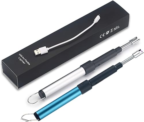 Miniatura 7 de Encendedor telescópico de velas eléctrico recargable por USB, encendedor de plasma, perfecto para el hogar, cocina, fuegos artificiales (plateado)