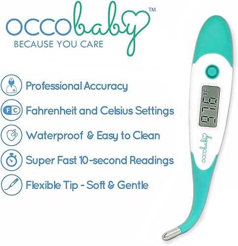 Miniatura 2 de OCCObaby Termómetro digital clínico para bebés  LCD, punta flexible, lectura rápida de fiebre de 10 segundos, termómetro rectal oral y axilas para