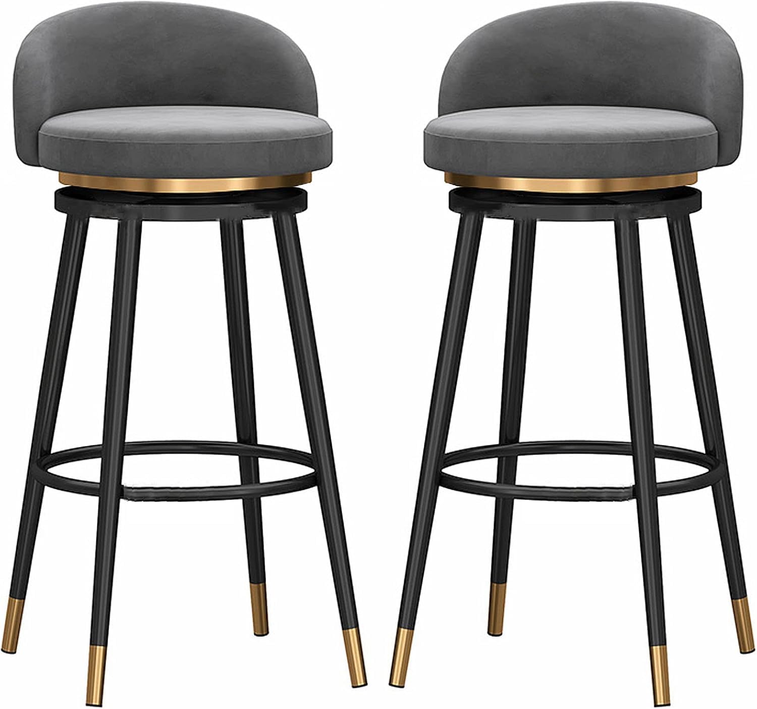 Tabouret de bar gris 75cm en velours pivotant à 360° pour îlot de cuisine lot de 2