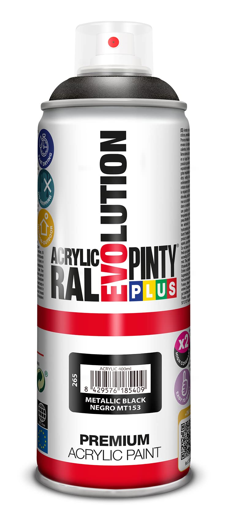 Pinty Plus Evolution, Esmalte acrílico, Negro (Metallic Black), 400 ml
