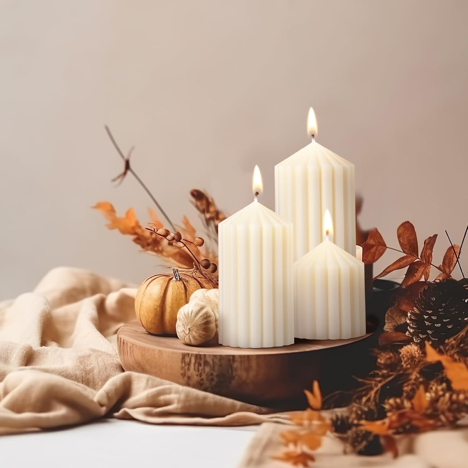 Set of 3 Ribbed Pillar Candles Soy Wax Scented Ribbed Candles Includes 2.8, 4.2 and 5.1 Inches Heights Romantic Decoration for Home Birthday Gift(White) - Image 5