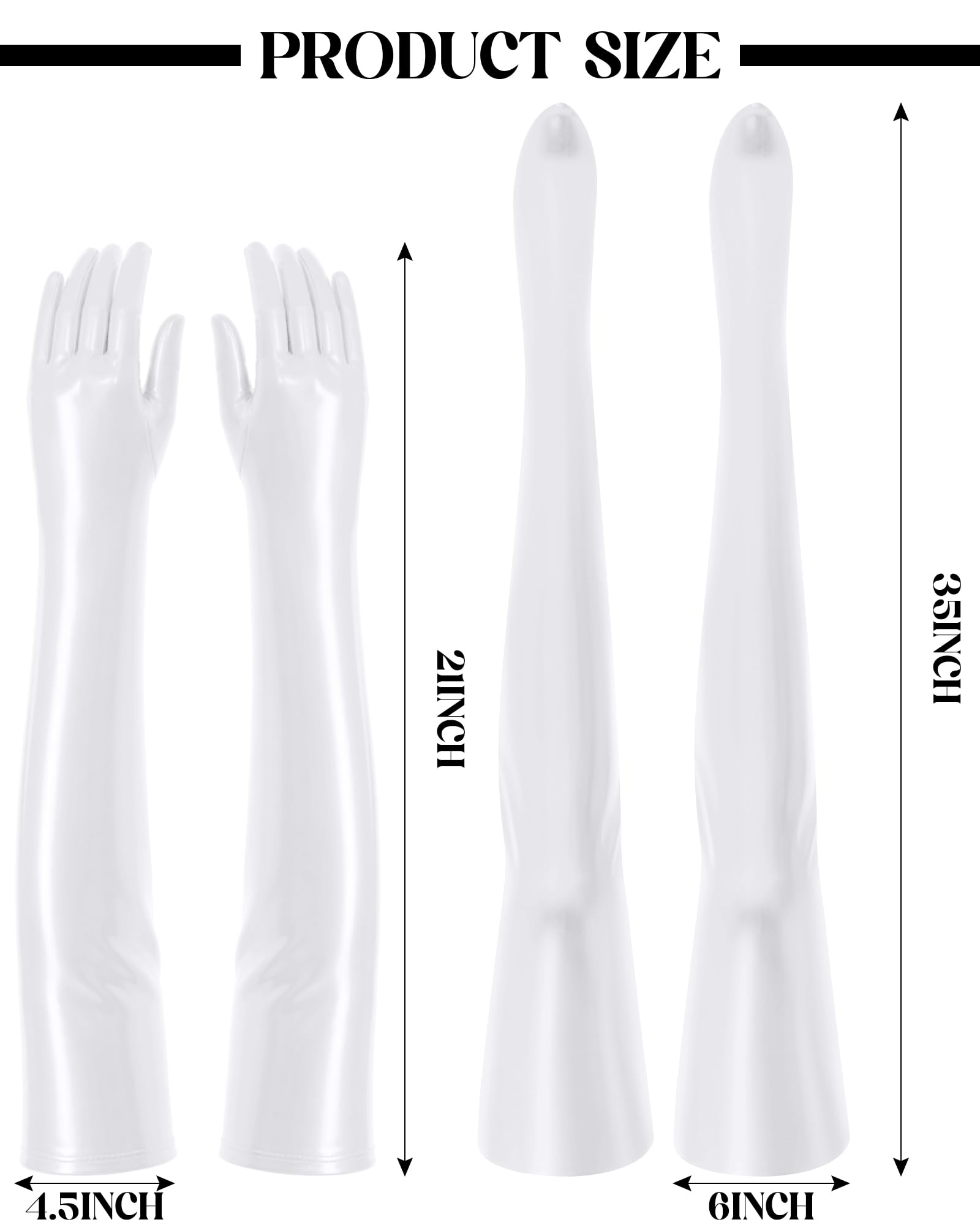 SATINIOR Women's Carnival Halloween Costume Elastic Spandex Shiny Wet Long Gloves and Thigh High Stockings: White