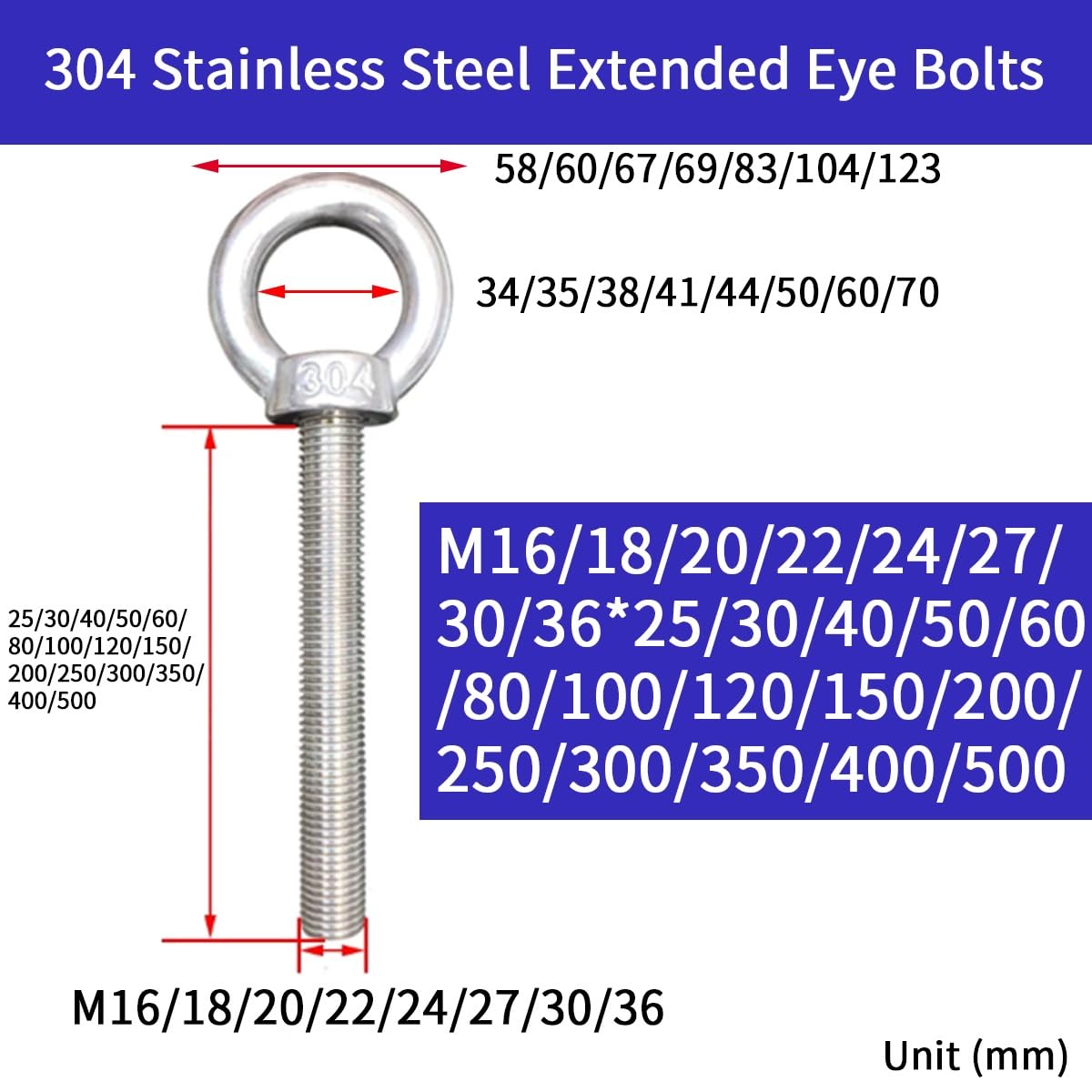 M16/18/20/22/24/27/30/36 Lange Ringschrauben-Sortiment(M27*400mm)