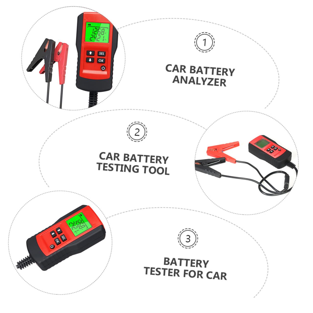 Cabilock Tester Batteria per Auto 12v Dispositivo di Protezione e Test Costante, Materiale Abs e Rame, per Batterie Rosse Tensione 7~15v e Valore 5~9995