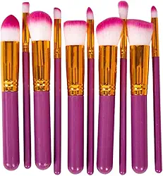 Kit 10 Pinceis/Pincel Para Maquiagem Para Esfumar Contorno Kabuki- QH Shopp (Roxo, 0)