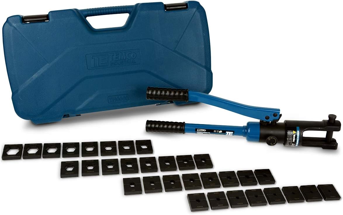 TEMCo Hydraulic Cable Lug Crimper TH0005-11 US TON 6 AWG to 600 MCM Electrical Terminal Cable Wire Tool Kit 5 Year Warranty by Temco