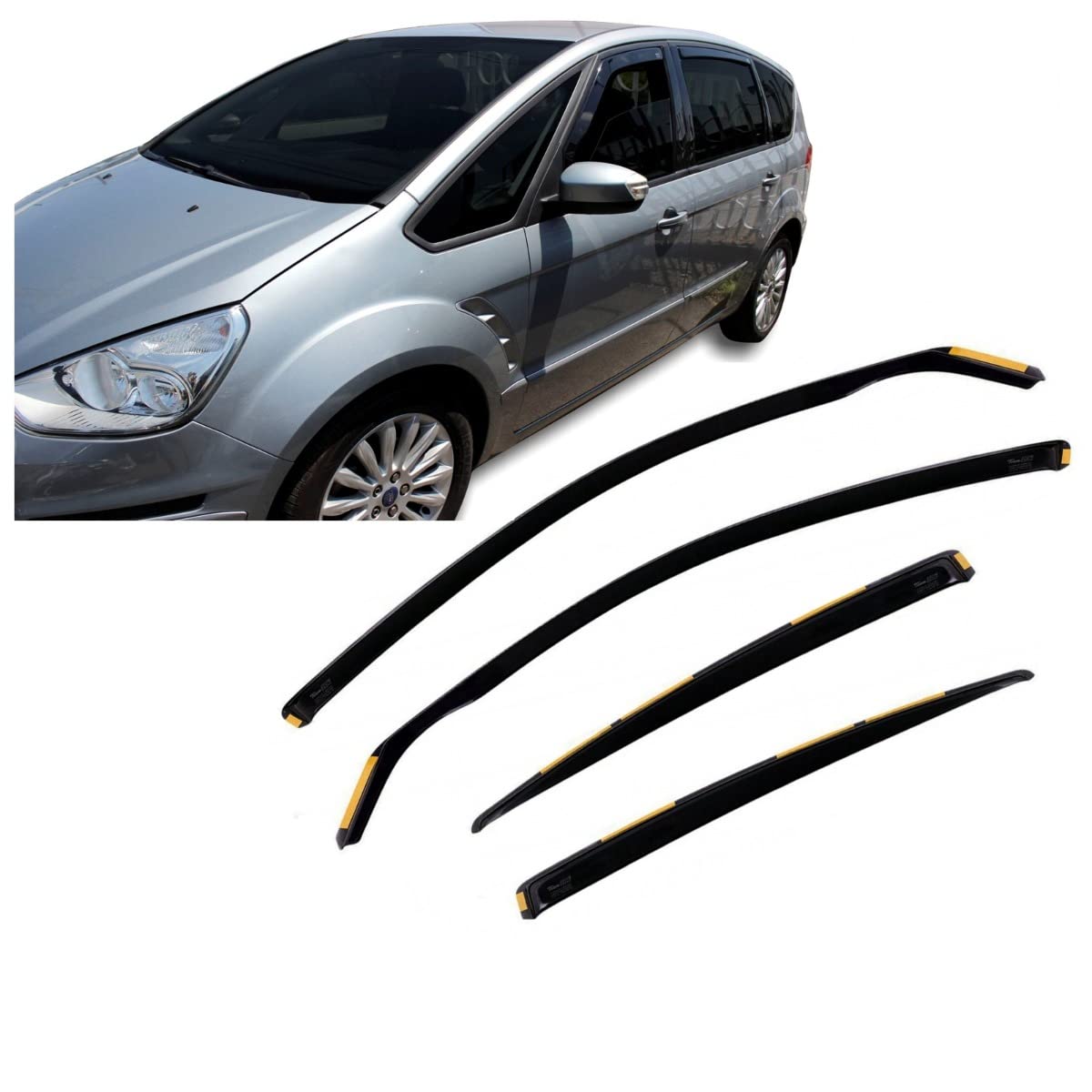J&J AUTOMOTIVE Deflettori d'Aria per Ford S-Max 2010-2015, Set da 4 Pezzi, Nero Fumé Oscurato Heko