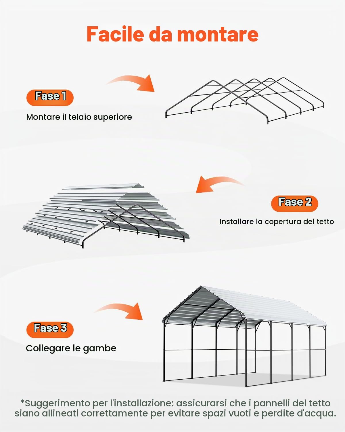 VEVOR Carport in Metallo per Impieghi Gravosi 3,6x6x3,15 m con Struttura e Tetto in Acciaio Zincato, Tenda da Garage Pareti Laterali Rimovibili, Ricovero per Auto Multiuso per Pick-up, Barca,Trattori