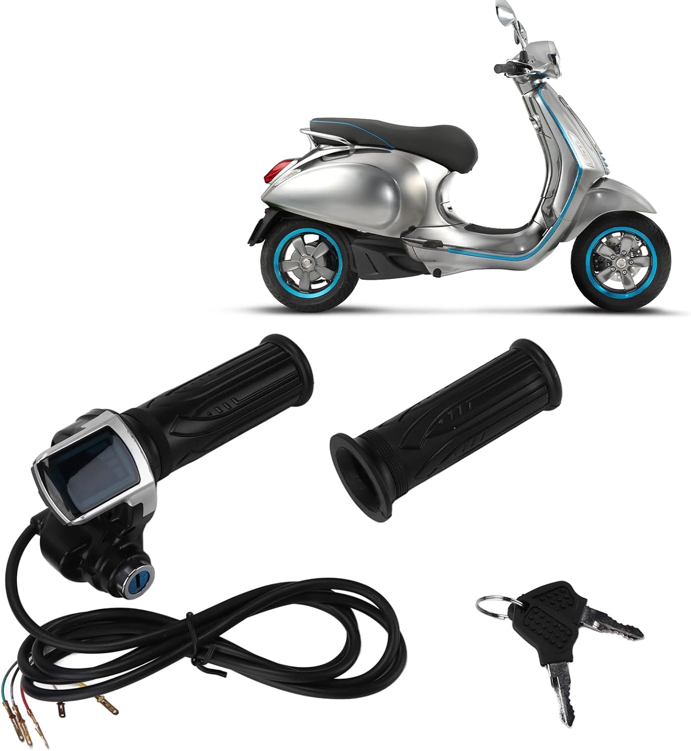 Electric Throttle Grip, 24V Half‑ Throttle Grip LED Power Indicator with 2 Keys for Electric Scooters