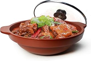 Casserole Pot Clay Bowl 40oz Red Shallow Pan for Cooking Dolsot Bibimbap Soup Baking Dishes Oven (Red M glass lid)