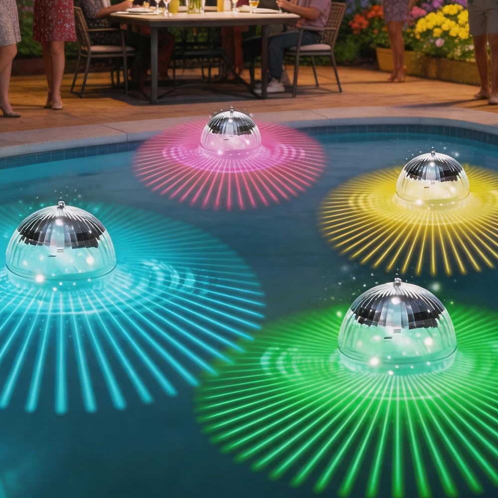 4 Piezas Luz Solar Piscina, Luces para Piscina, LED Luces Flotantes Piscina, RGB Multicolor Luces Solares Piscina,Luz para Piscina, Luz Solar Piscina Flotante para Piscina, Estanque, Fuente
