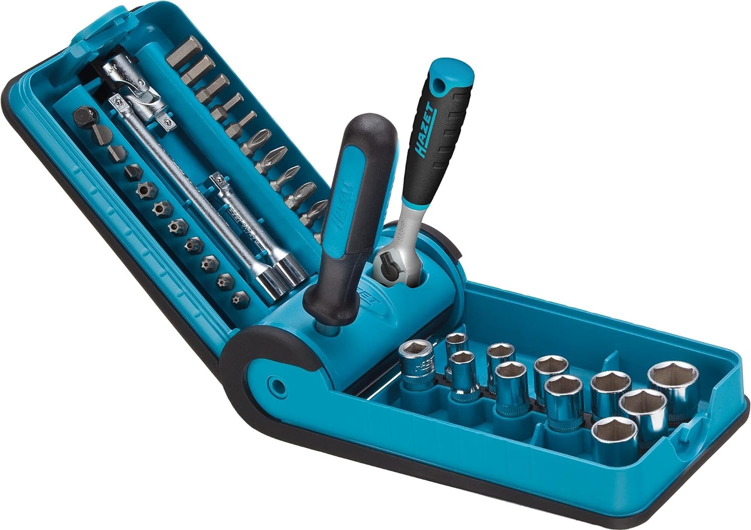 HAZET SmartCase Jeu de douilles et d'embouts 856-1HP I Jeu de 38 outils à douilles, entraînement : carré et six pans 6,3 (1/4 pouce), divers embouts dans un coffret à outils compact'.