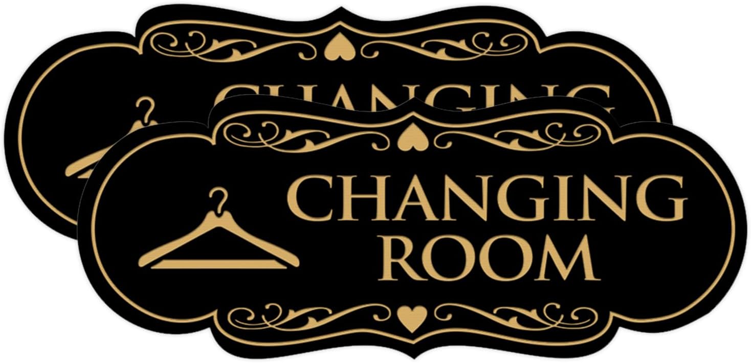 Signs ByLITA Designer Changing Room Sign with Adhesive Tape, Mounts On Any Flat Surface (Black Gold) - Large 2 Pack