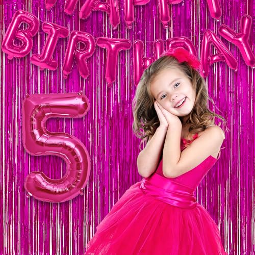 Image of Hot Pink Party Streamers Backdrop - GREATRIL Shiny Fuchsia Tinsel Foil Fringe Curtain for Birthday /Flamingo /Fancy /Galentine /Breast Cancer Awareness Decorations - 3.2ft X 8.2ft - 2 Packs