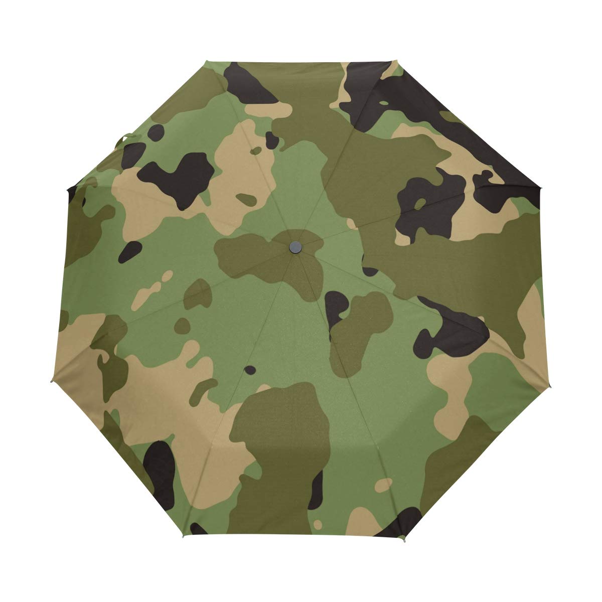 ALAZA Green Camouflage Travel Umbrella Auto Open Windproof Waterproof Folding Umbrella Compact Canopy Easy Carrying Gift for Personal