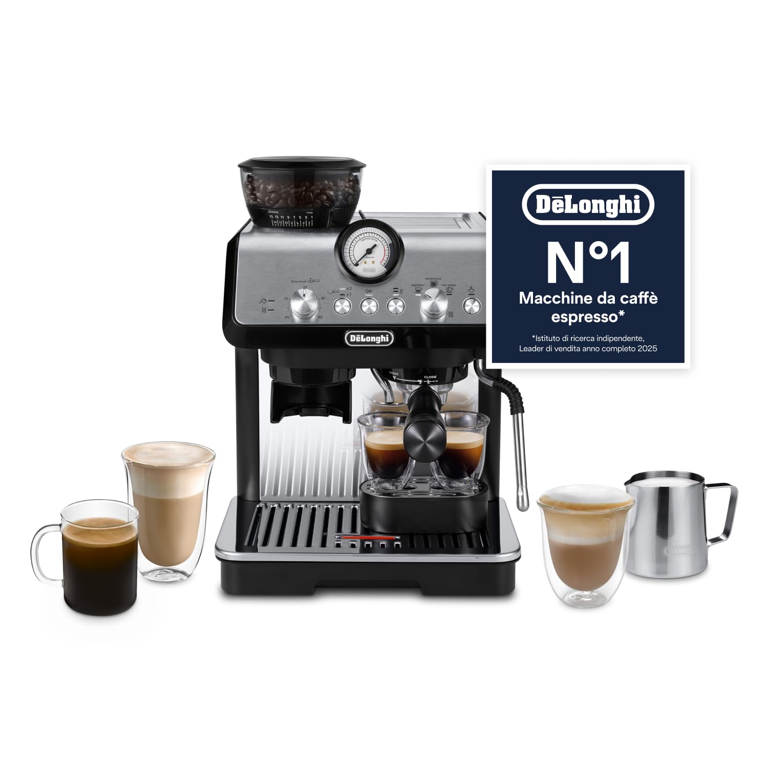 De'Longhi La Specialista Arte - Macchina Espresso 3 Bevande Nero | Macchina Caffè con Montalatte Manuale, Macinacaffè Integrato a 15 Livelli, 3 Temperature, Kit Barista, EC9152.BK