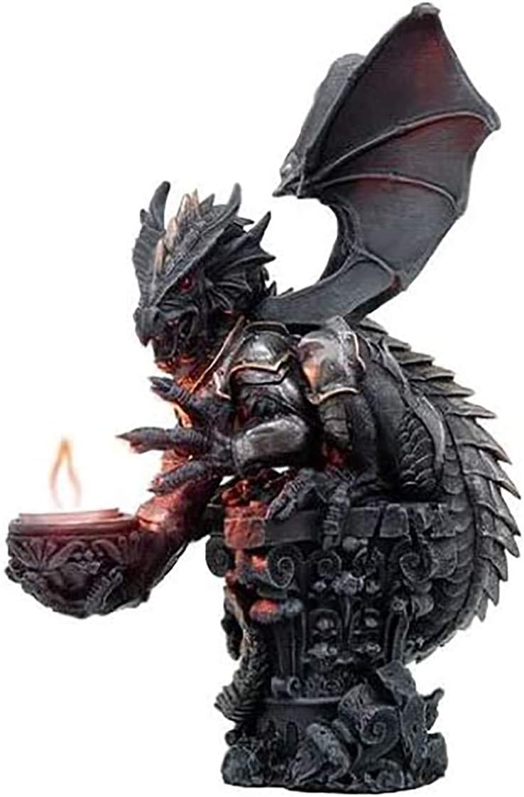 Ebros Metallo Gray Steampunk Robotic Dragon Perching On Gothic Pillar Tea Light Candle Holder Statue 11.5" Tall Dungeons Dragons Myths and Legends Figurine