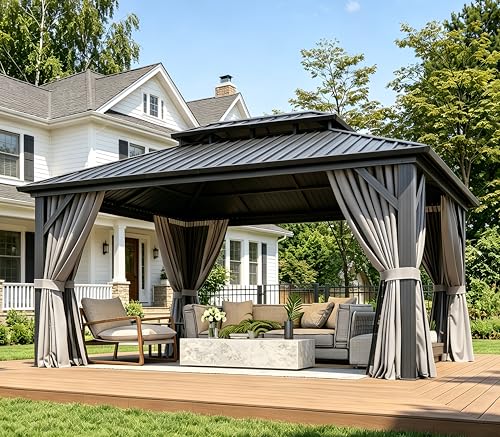 Aoxun 12Ft X 16Ft Hardtop Gazebo, Aluminum Metal Outdoor Gazebo with Breathable Netting and...