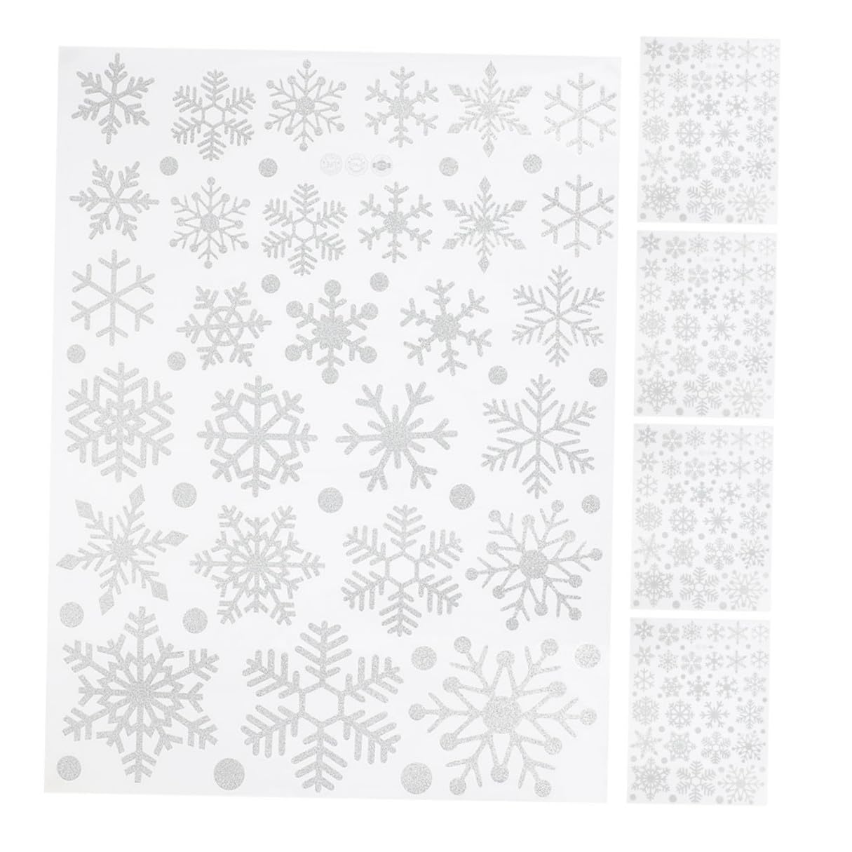 Pegatinas Navideñas para Ventanas de Copos de Nieve Purpurina Plateada 5 Láminas Adhesivas Decorativas para Puertas y Cristales Decoración Festiva para Navidad