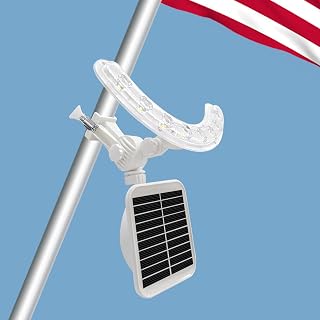 Solar Flag Pole Light, Flagpole Light Solar Powered, Super Bright PC Crystal LED Spotlights, Upgraded 8000mAh 4800Lm, Adjustable Bracket & Metal Clamp Fits 1-1.5" Flagpole (White, Integrated Type) - Amazon product rated Grade A