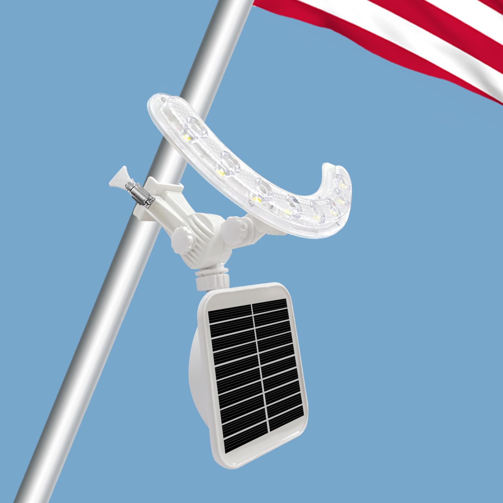 Solar Flag Pole Light, Flagpole Light Solar Powered, Super Bright PC Crystal LED Spotlights, Upgraded 8000mAh 4800Lm, Adjustable Bracket & Metal Clamp
