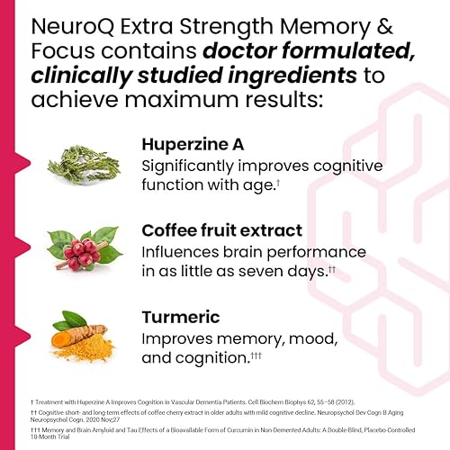 Miniatura 3 de NeuroQ Memory & Focus Extra Strength - Aumenta el rendimiento cognitivo y la función cerebral - Apoya la neuroprotección y concentración - Huperzina