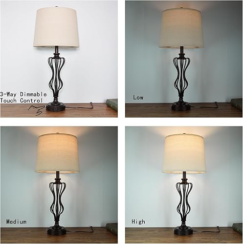 Miniatura 7 de MINA - Juego de 2 lámparas para dormitorios, 29 pulgadas de altura A+C, puerto de carga USB, lámparas de control táctil, estilo vintage, café, metal