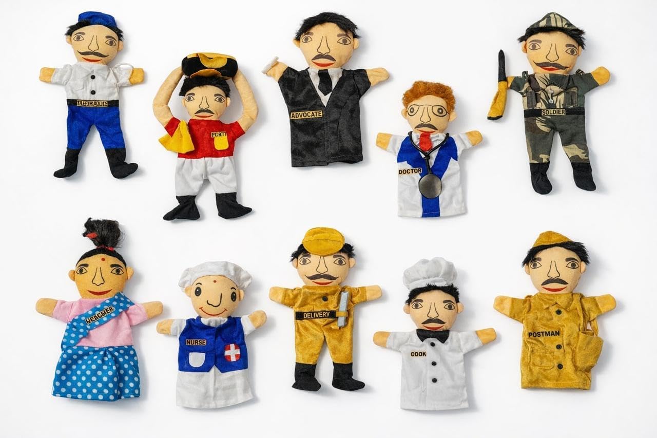 Community Helper Hand Puppets Set of 10 | Educational Soft Toys for Kids | Doctor, Nurse, Teacher, Cook, Soldier, Postman & More | Role Play & Preschool Learning Toys-image-1