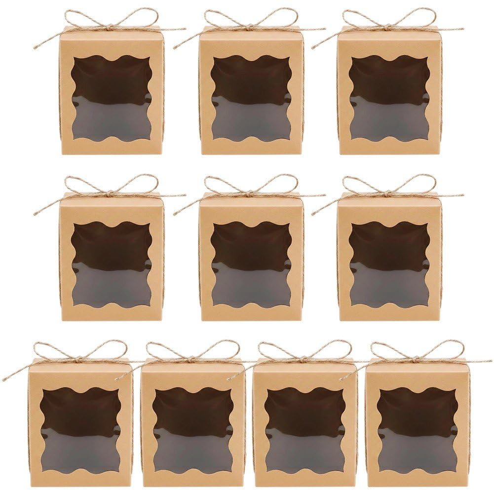 Danlai 10 Pcs Kraft Paper Candle Gift Box, Window Design Favor Container for Cookie Cake Packaging and Wedding Party Use