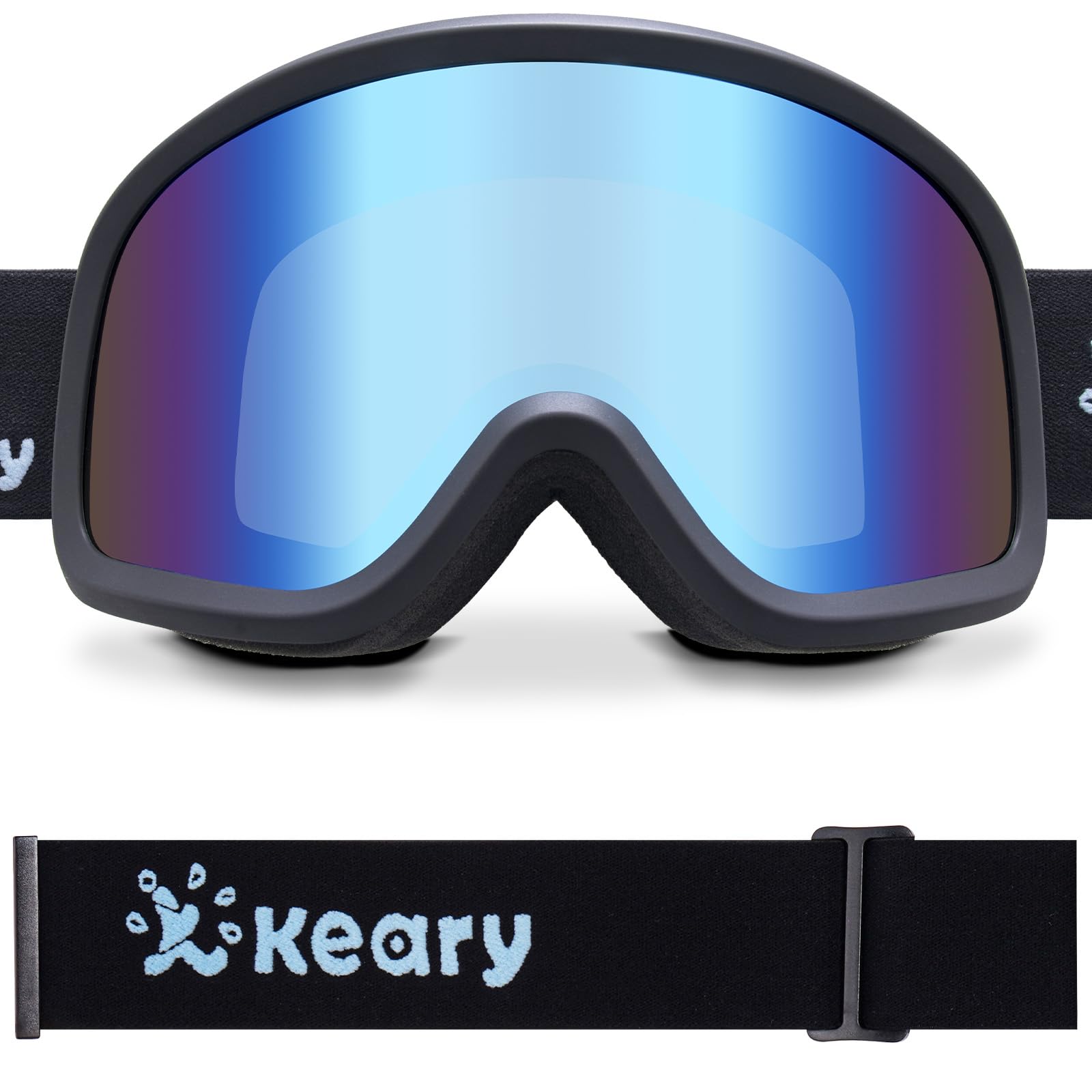 Keary Men's Women's Snow Goggles - Adult Youth OTG Winter Sports Goggles with 100% UV Protection and Anti-Fog Compatibility