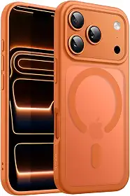 JETech Capa Magnética para iPhone 17 Pro Max 6,9 Polegadas Compatível com MagSafe, Case de Telefone Traseira Fosca Translúcida, Fina e Minimalista À Prova de Choque (Laranja)