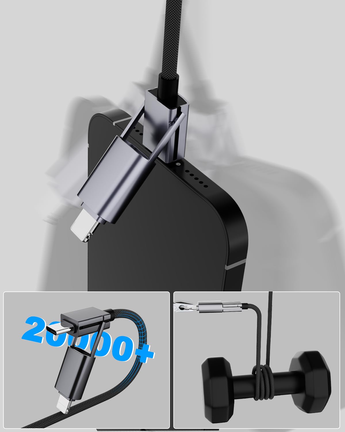 Cable USB C 4 en 1, paquete de 2 cables de carga multirápida trenzados redondos de 6 pies, PD 65 W 27 W, transferencia de datos de 480 Mbps, compatible con iPhone/iPad/Samsung/MacBook