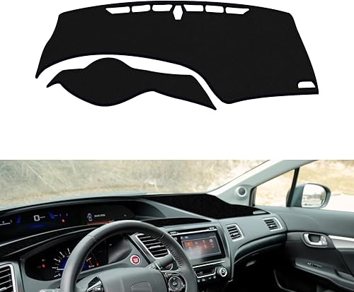 Xotic Tech - Alfombrilla para consola central precortada, antideslizante, protector solar antirreflejos, cubierta negra, compatible con Honda Civic