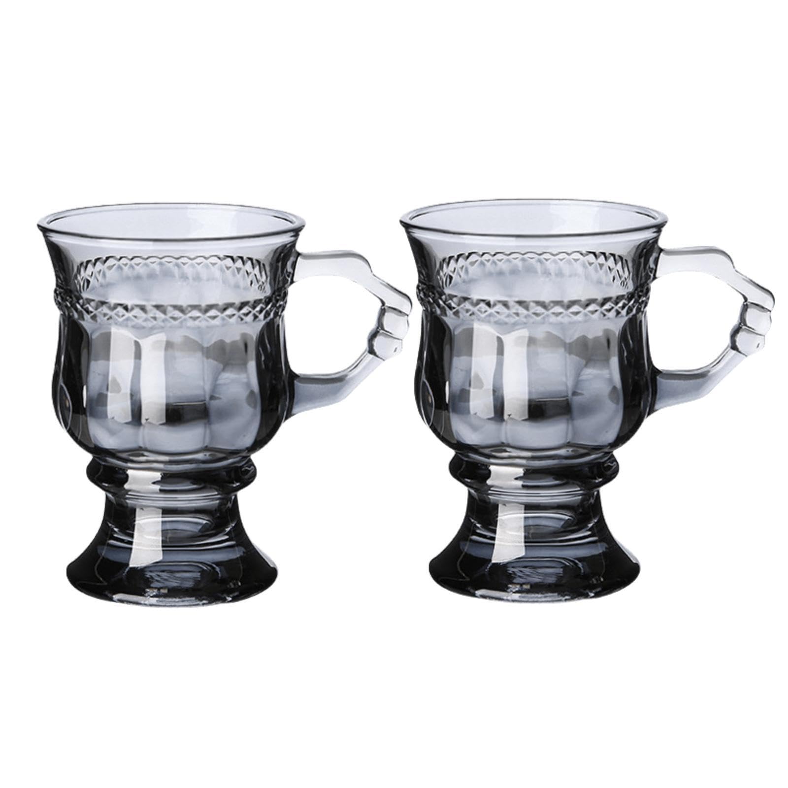 Irische Vintage-Kaffeetassen, kristallklares irisches Kaffeeglas mit Griff, Fußsockel, hitzebeständig, robuste Tassen für heiße Schokolade, Tee, Kaffee (gray, 2pcs)