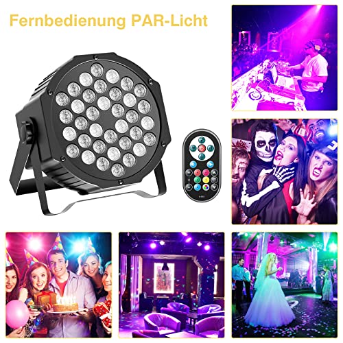 U`King 4 Pack RGB LED Par Strahler, 36 LED Bühnenlicht Partylicht mit Fernbedienung, Discolicht Scheinwerfer Bunt Beleuchtung für Moving Head DJ Party Show Bar Nebelmaschine Halloween Weihnachten