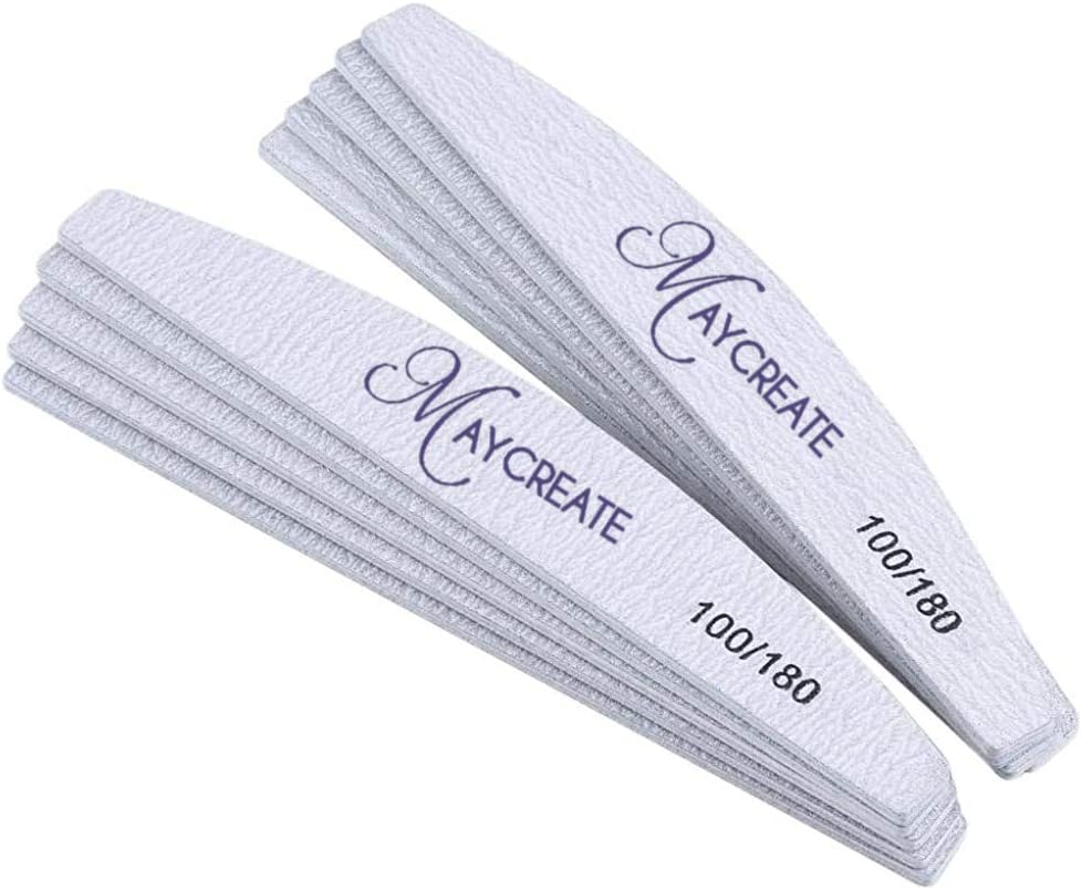 - MAYCREATE® 10Pcs Professional Nail Files and Buffers Kit, Arch Shape 100/180 Grit Dual-Sided Emery Board for Manicure, Acrylic Nails & Gel Polish Removal, Durable & Washable Nail Shaper - Grey