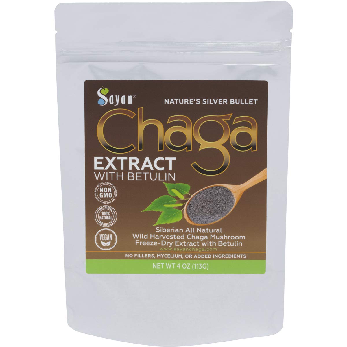 Sayan Siberian Chaga Mushroom Extract with Betulin Powder (4 oz) – Organic Antioxidant Blend – Support Immune System & Regulate Body Functions, Energy, Clarity, Wellness – Mix with Yogurt or Smoothies