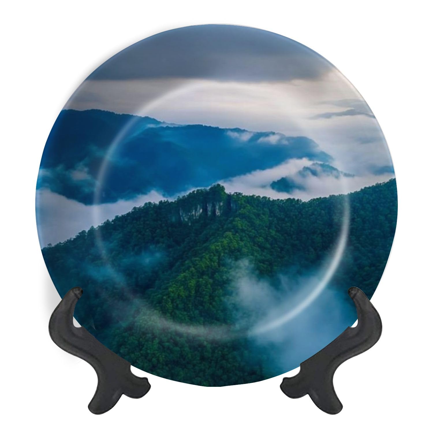Decorative Plates for Display Aerial photography clouds fog mountains Gift Plates Ceramic Collections Plates Hanging Artwork for Living Dining Room Kitchen Souvenir